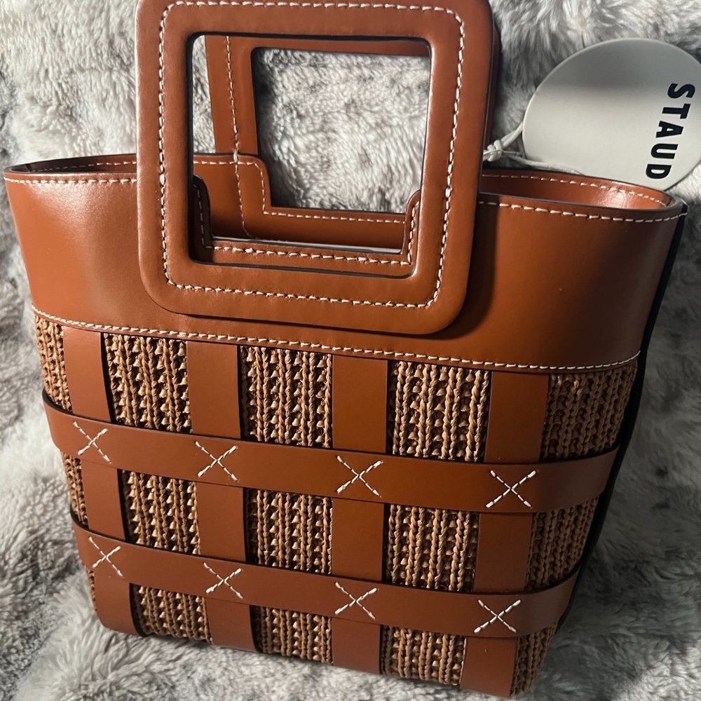 STAUD Tan Raffia Mini Shirley Bag MSRP$375 - Picture 6 of 8